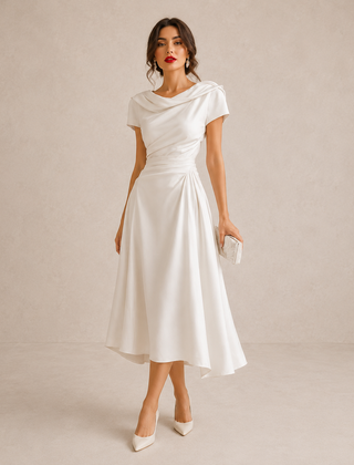 Celeste | Asymmetric Draped Midi Dress
