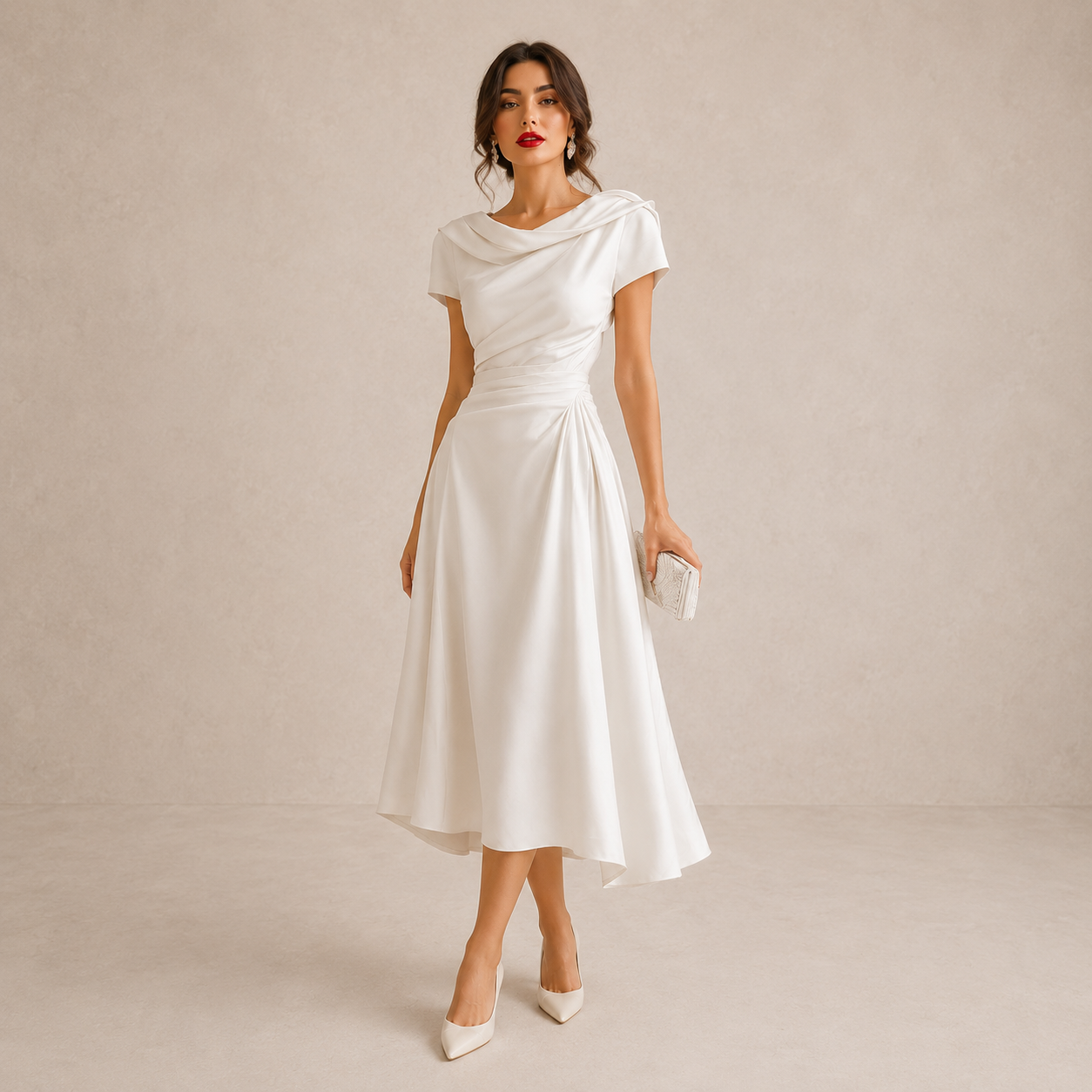 Celeste | Asymmetric Draped Midi Dress