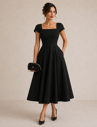 Rosamund | Sweetheart Cap-Sleeve Midi Dress