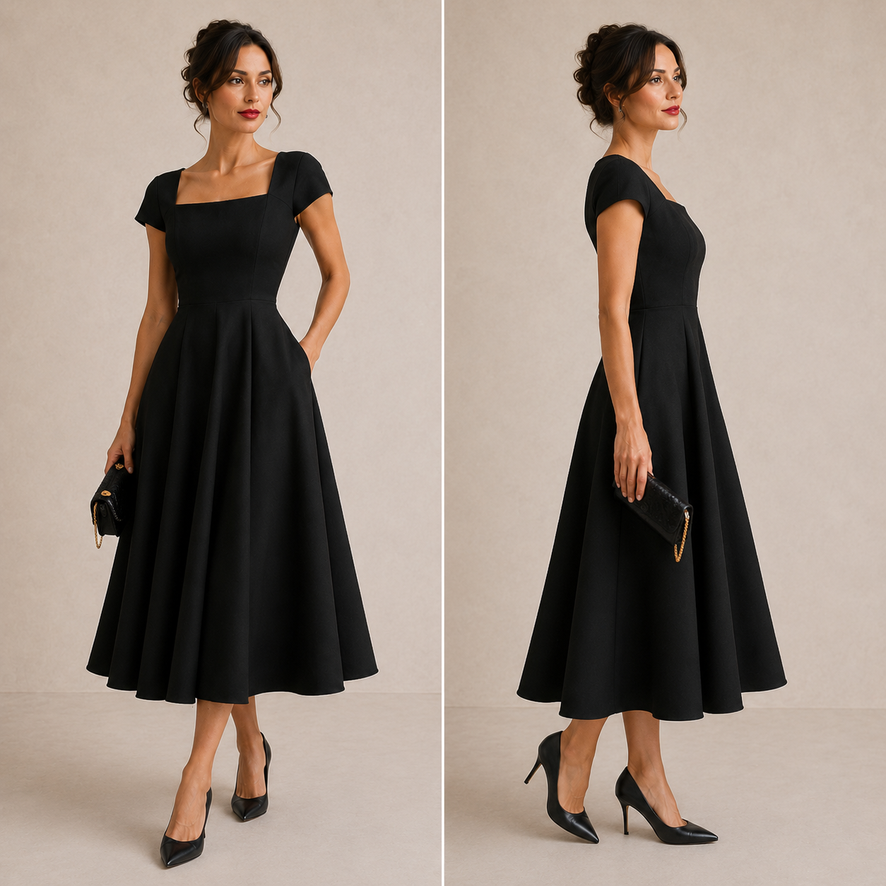 Rosamund | Sweetheart Cap-Sleeve Midi Dress