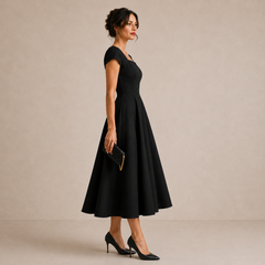Rosamund | Sweetheart Cap-Sleeve Midi Dress