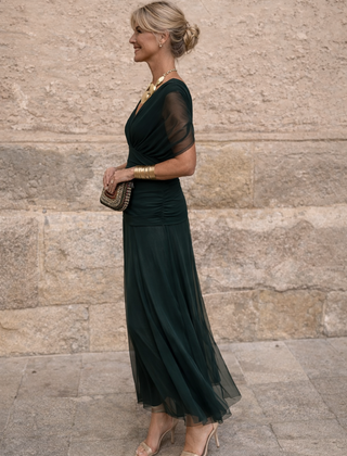 Marella | Sweetheart-Neckline Maxi Dress with Flowing Sleeves
