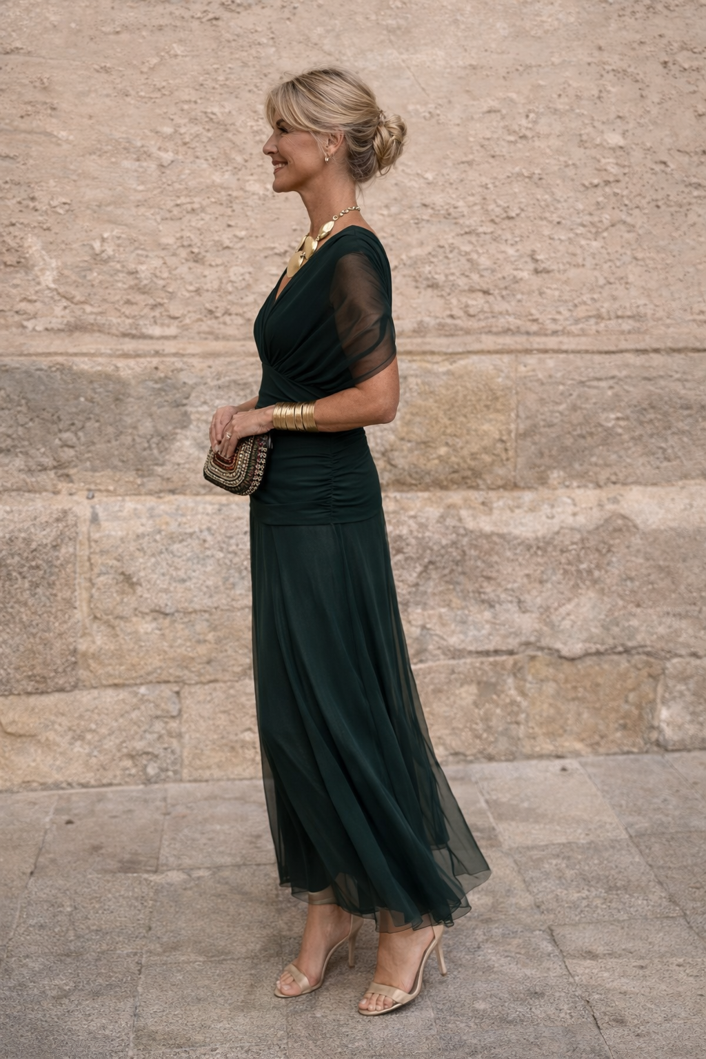 Marella | Sweetheart-Neckline Maxi Dress with Flowing Sleeves
