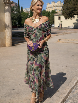 Marella | Sweetheart-Neckline Maxi Dress with Flowing Sleeves