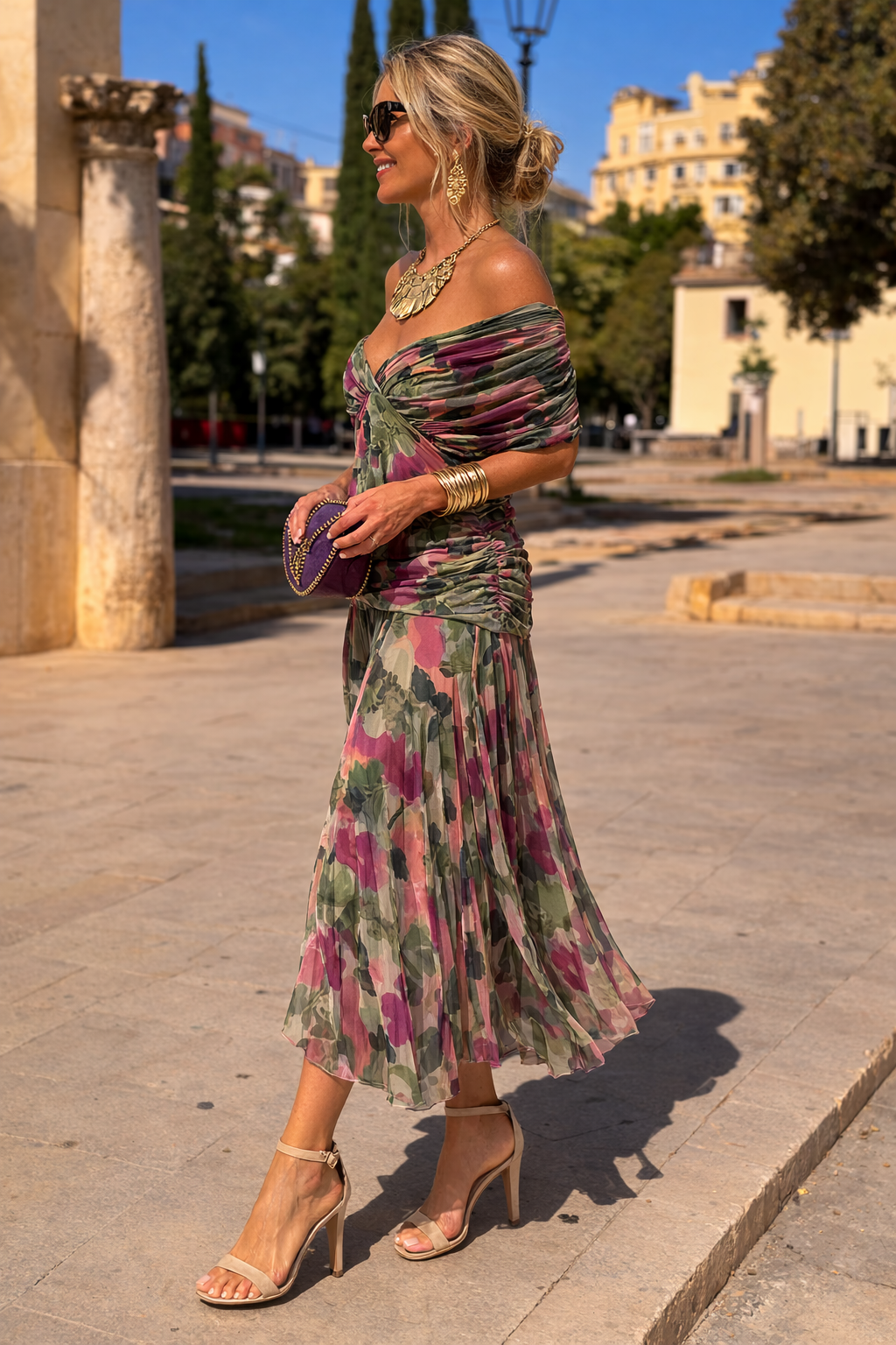 Marella | Sweetheart-Neckline Maxi Dress with Flowing Sleeves