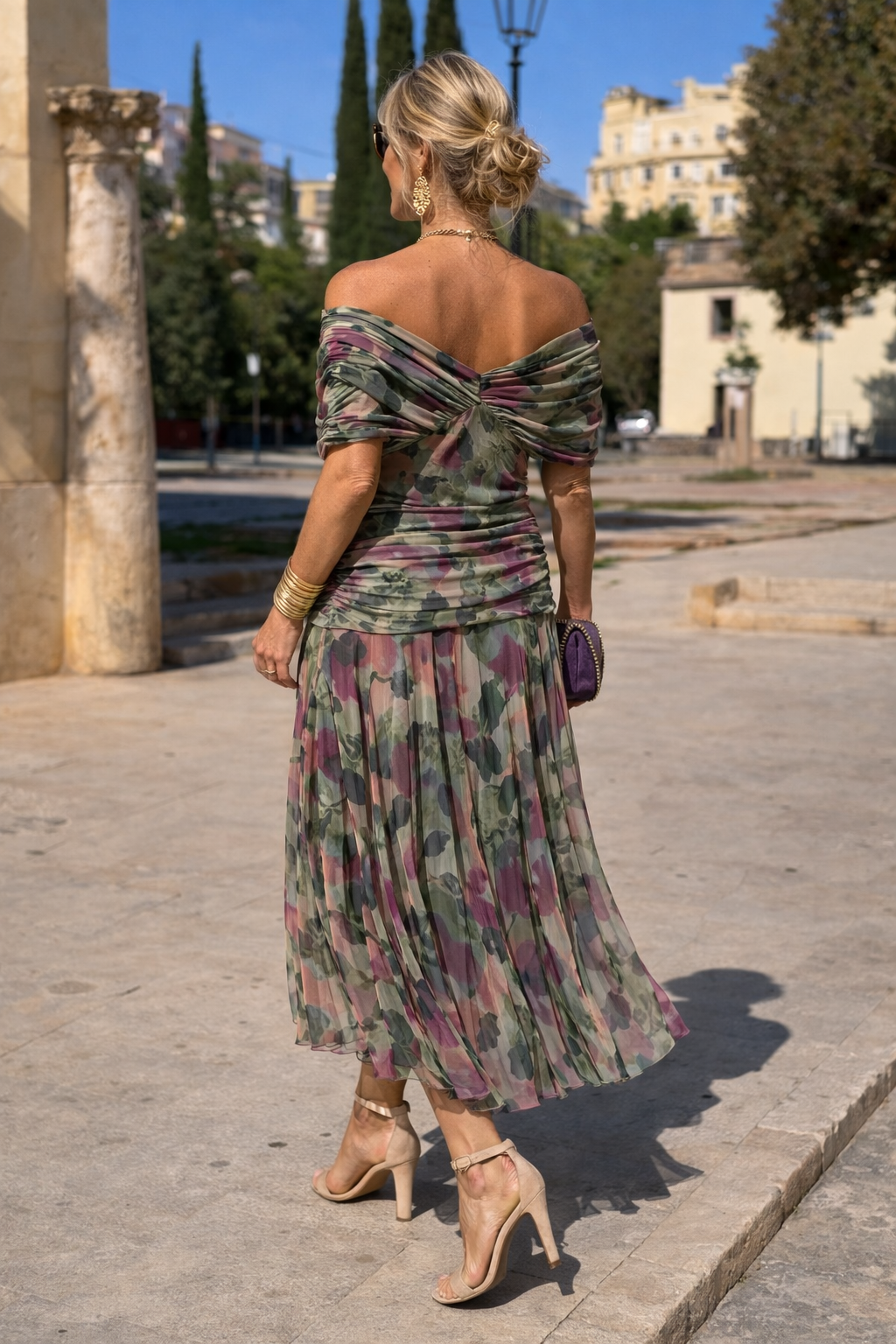 Marella | Sweetheart-Neckline Maxi Dress with Flowing Sleeves
