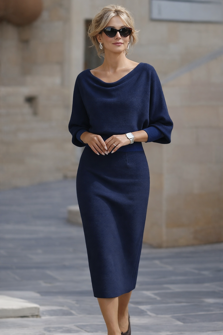 Draped Batwing-Sleeve Dress for Women