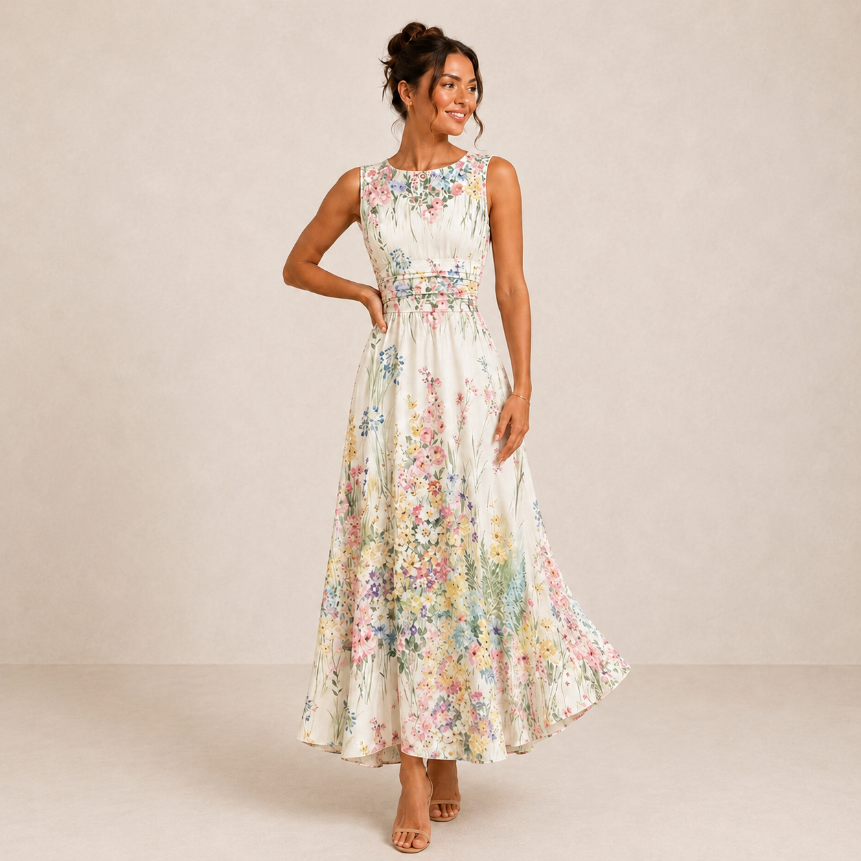 Teresa | Sleeveless Floral Midi Dress