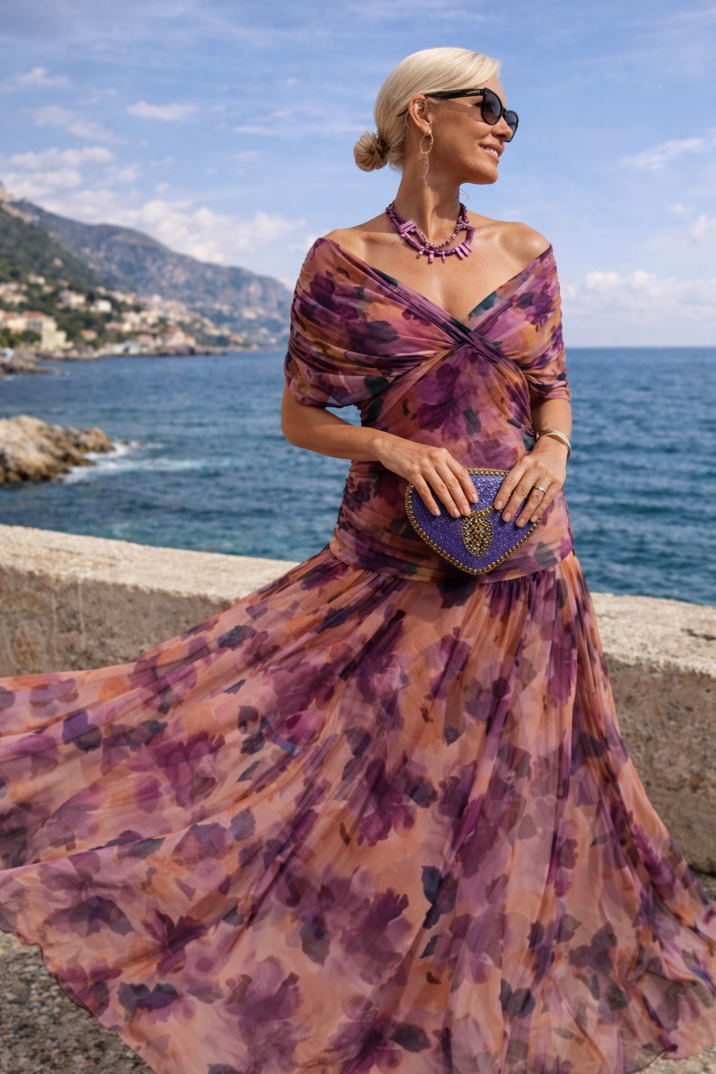 Marella | Sweetheart-Neckline Maxi Dress with Flowing Sleeves