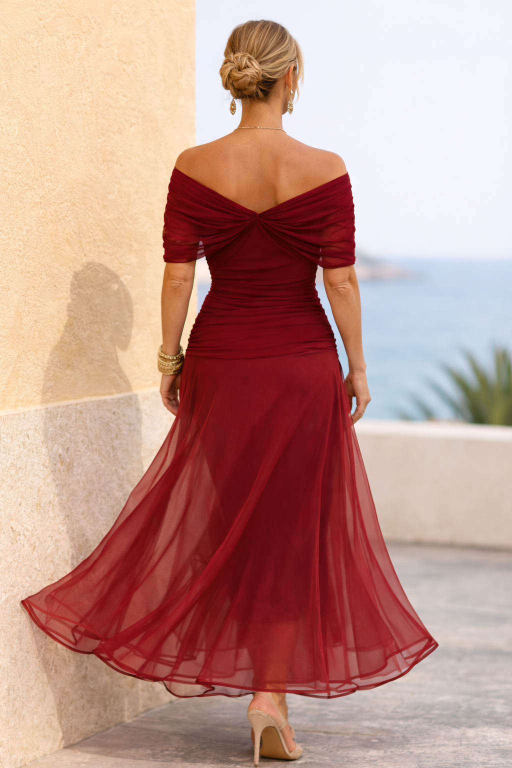 Marella | Sweetheart-Neckline Maxi Dress with Flowing Sleeves
