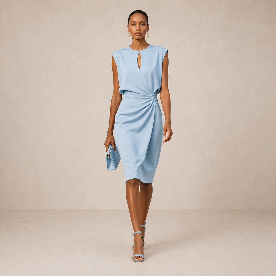 Juliana | Keyhole Midi Dress with Gathered Waist