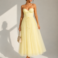 Camilla | Tulle Midi Dress with Open Back and Corset Detail