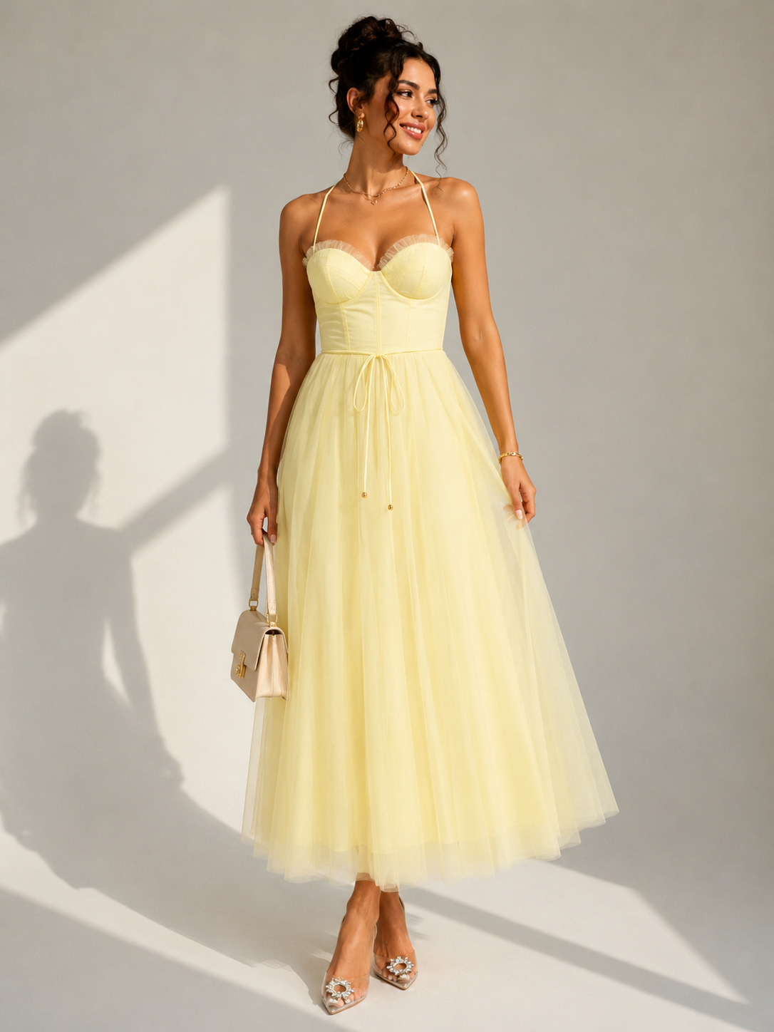 Camilla | Tulle Midi Dress with Open Back and Corset Detail