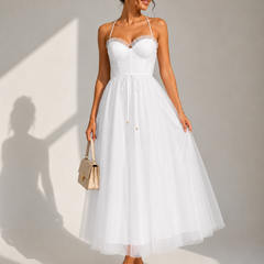 Camilla | Tulle Midi Dress with Open Back and Corset Detail