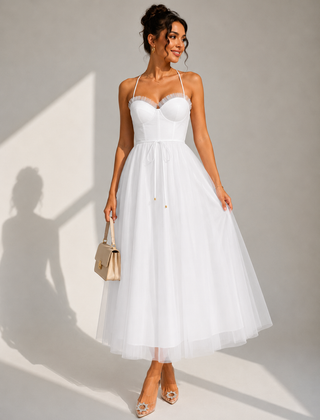 Camilla | Tulle Midi Dress with Open Back and Corset Detail