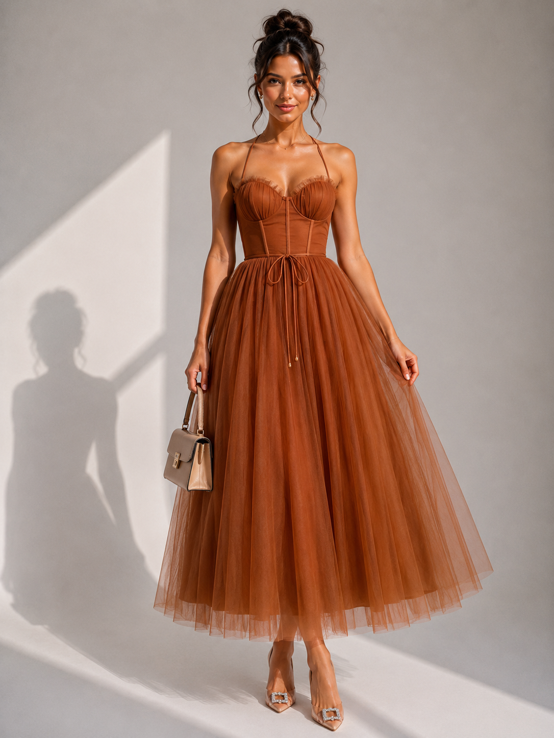 Camilla | Tulle Midi Dress with Open Back and Corset Detail