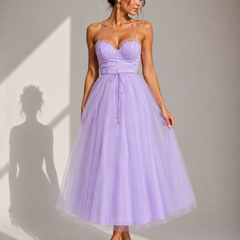 Camilla | Tulle Midi Dress with Open Back and Corset Detail
