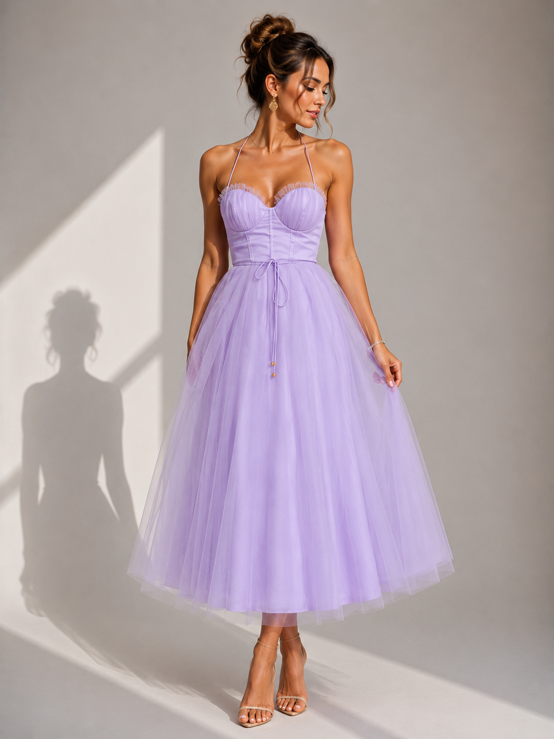 Camilla | Tulle Midi Dress with Open Back and Corset Detail