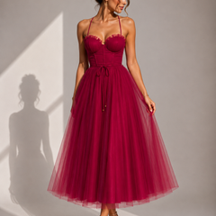 Camilla | Tulle Midi Dress with Open Back and Corset Detail