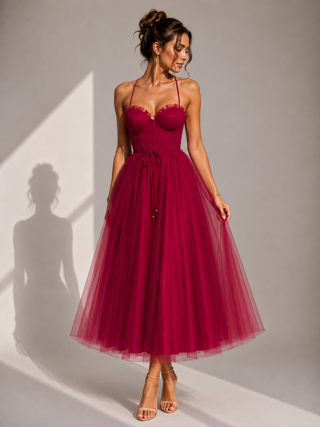 Camilla | Tulle Midi Dress with Open Back and Corset Detail