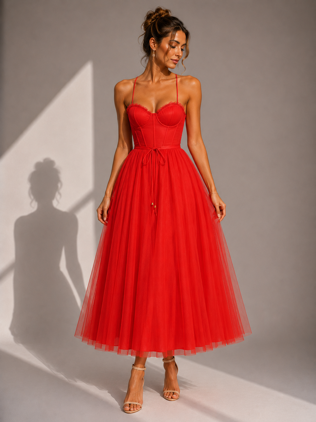Camilla | Tulle Midi Dress with Open Back and Corset Detail