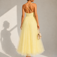 Camilla | Tulle Midi Dress with Open Back and Corset Detail