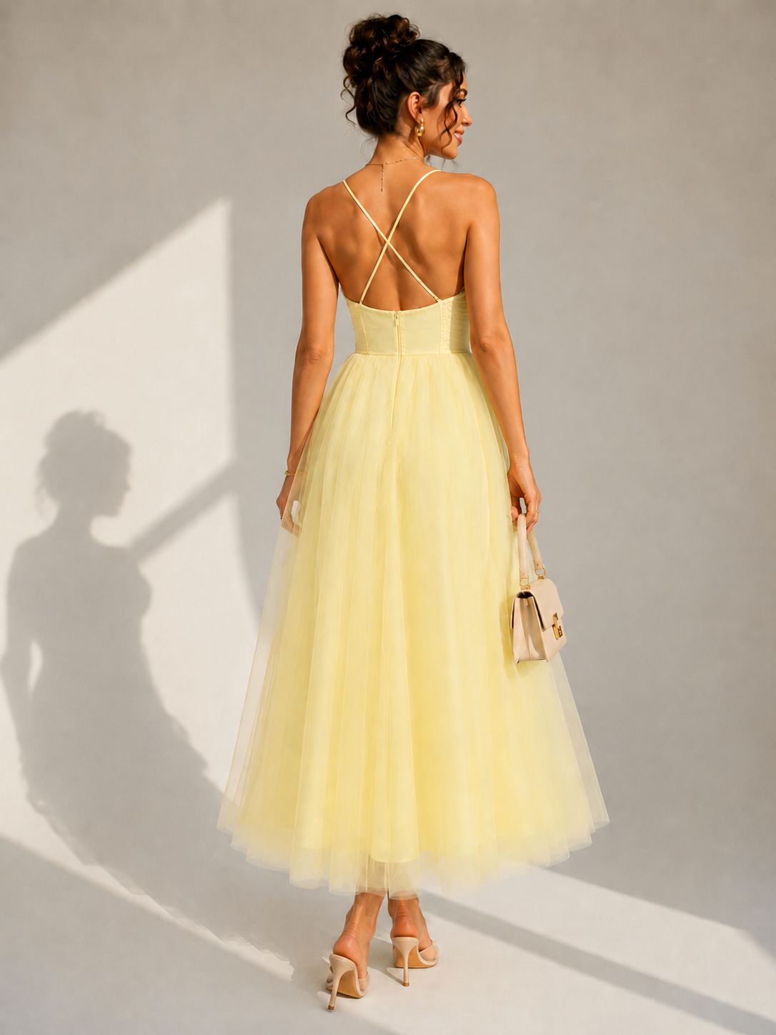 Camilla | Tulle Midi Dress with Open Back and Corset Detail