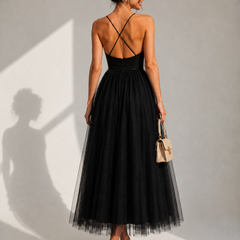 Camilla | Tulle Midi Dress with Open Back and Corset Detail