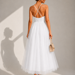 Camilla | Tulle Midi Dress with Open Back and Corset Detail