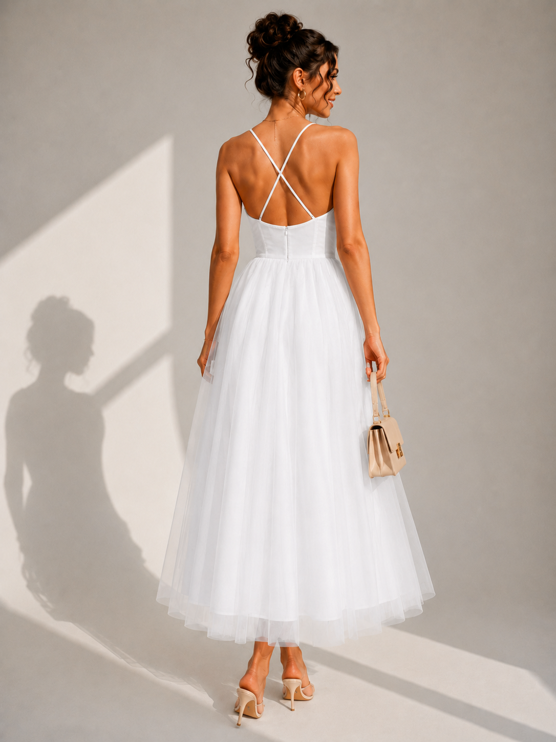 Camilla | Tulle Midi Dress with Open Back and Corset Detail