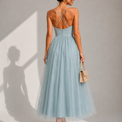 Camilla | Tulle Midi Dress with Open Back and Corset Detail