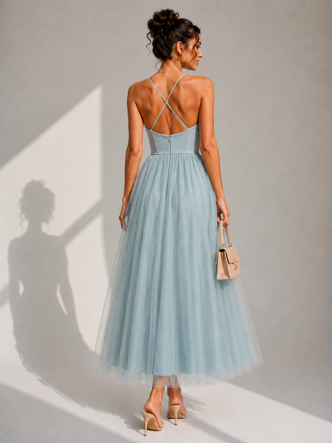 Camilla | Tulle Midi Dress with Open Back and Corset Detail