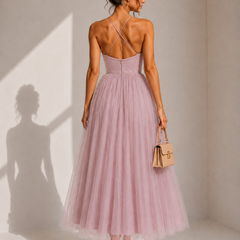 Camilla | Tulle Midi Dress with Open Back and Corset Detail