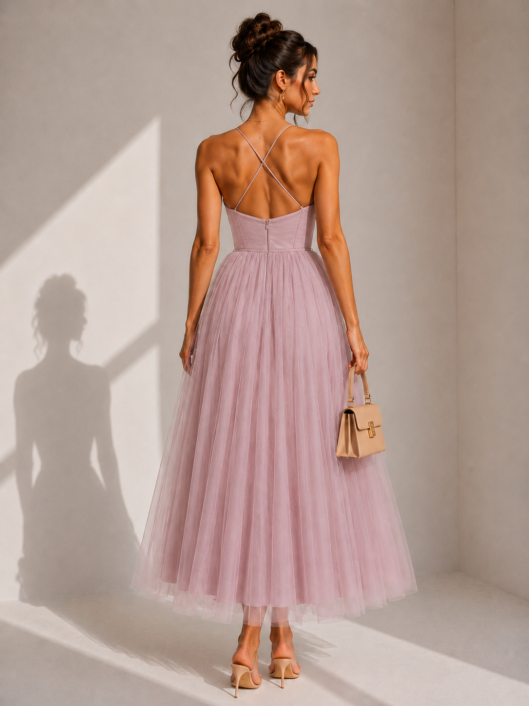 Camilla | Tulle Midi Dress with Open Back and Corset Detail