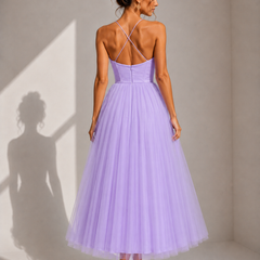 Camilla | Tulle Midi Dress with Open Back and Corset Detail