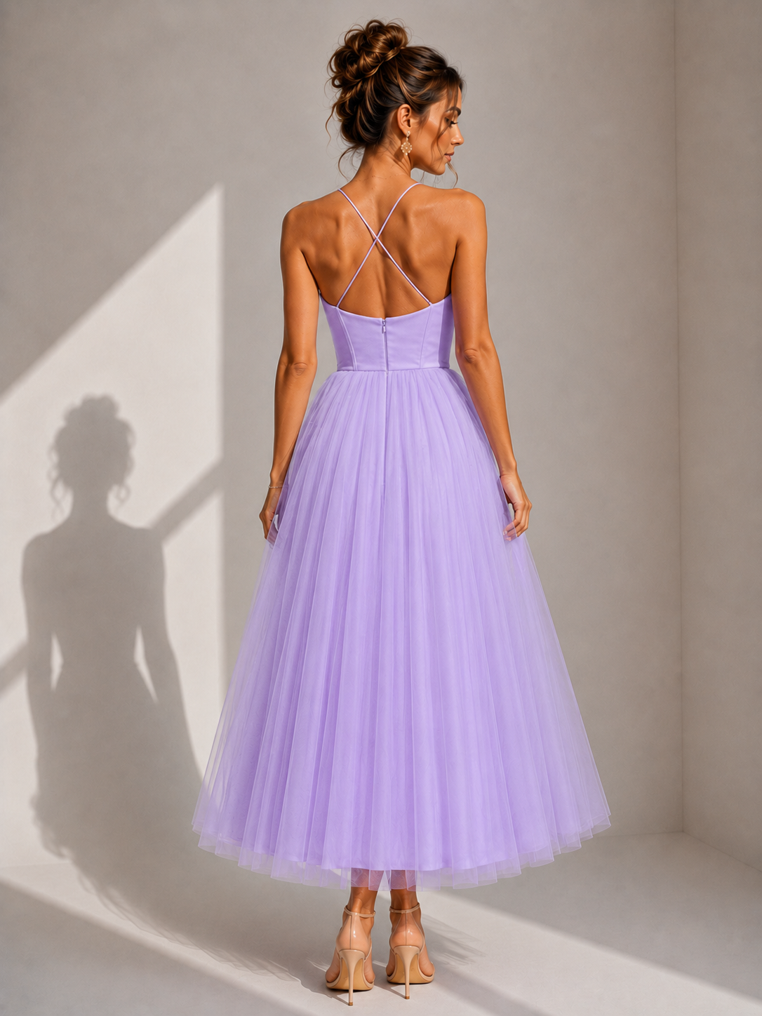 Camilla | Tulle Midi Dress with Open Back and Corset Detail