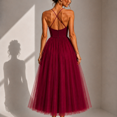 Camilla | Tulle Midi Dress with Open Back and Corset Detail