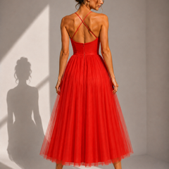 Camilla | Tulle Midi Dress with Open Back and Corset Detail