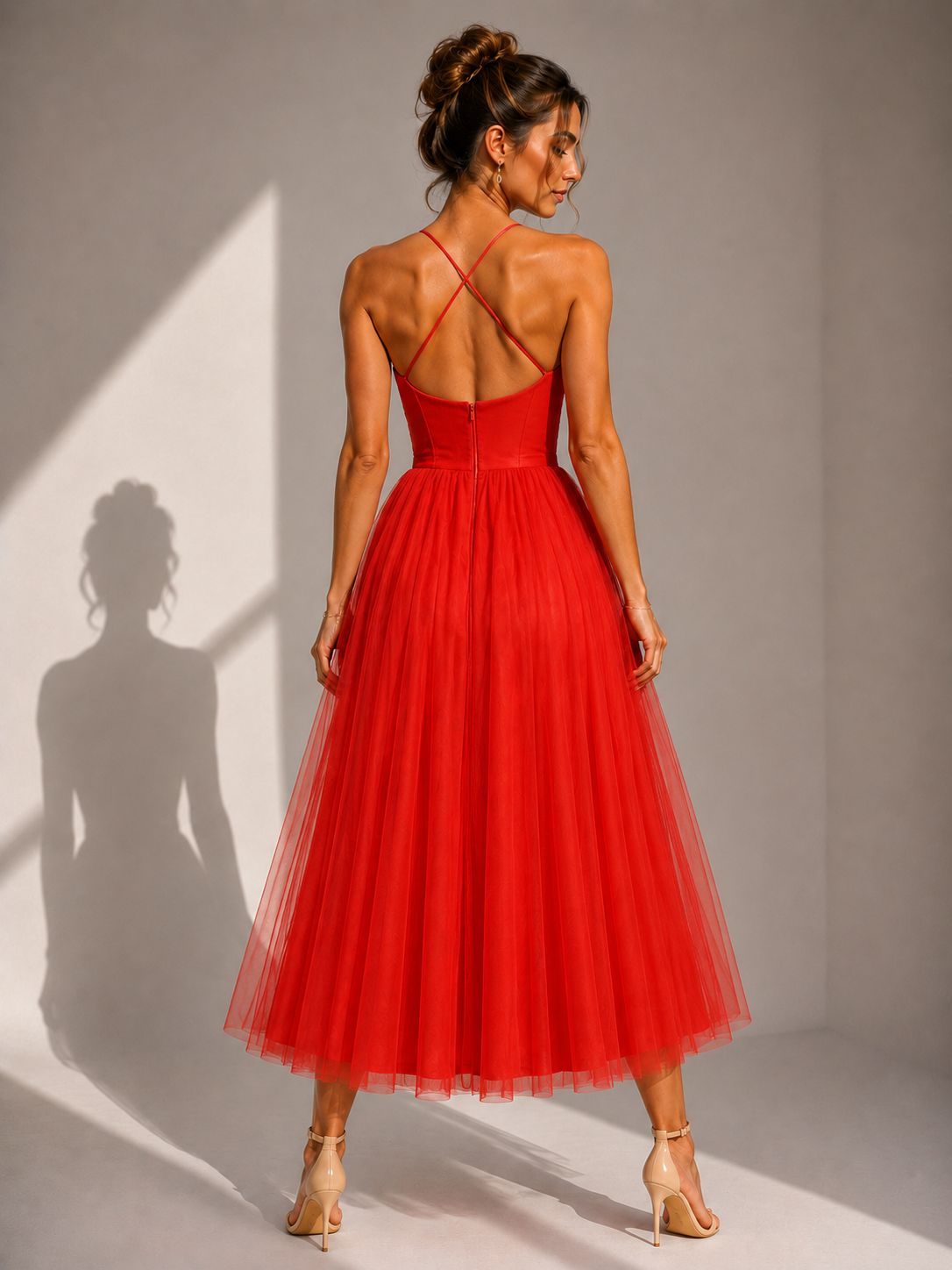 Camilla | Tulle Midi Dress with Open Back and Corset Detail