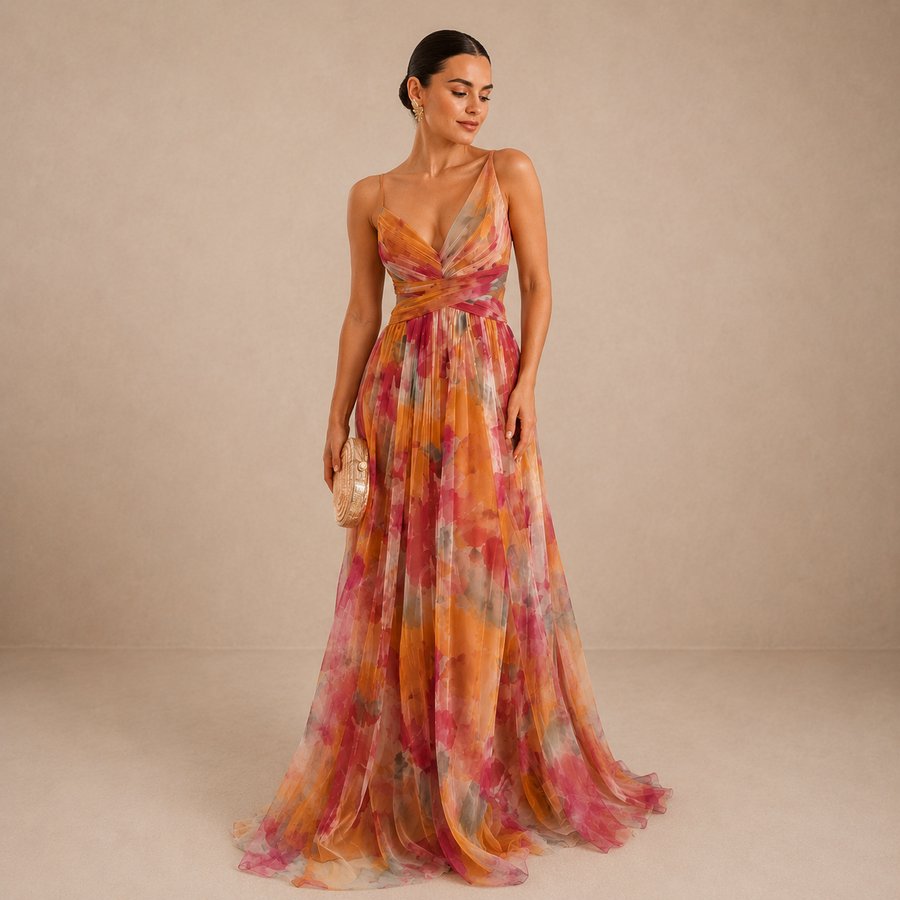 Watercolor Chiffon Maxi Dress