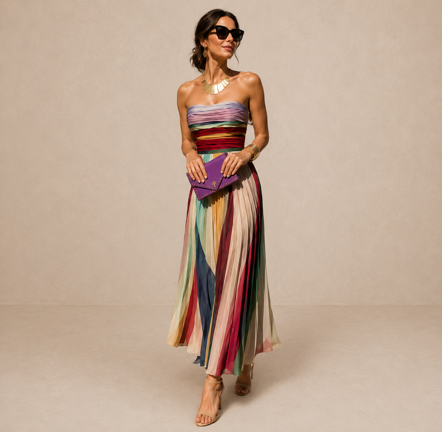 Strapless Pleated Maxi Dress