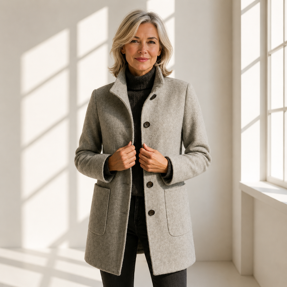 Button-Front Tailored Midi Coat