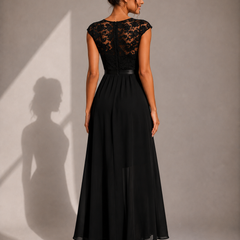 Justine | A-Line Chiffon Maxi Dress with Lace