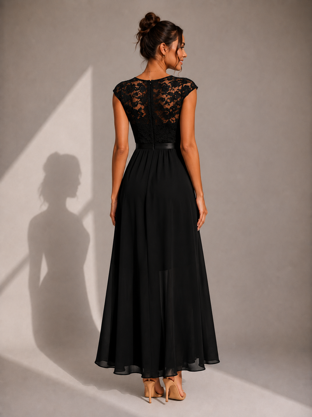 Justine | A-Line Chiffon Maxi Dress with Lace