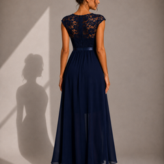 Justine | A-Line Chiffon Maxi Dress with Lace