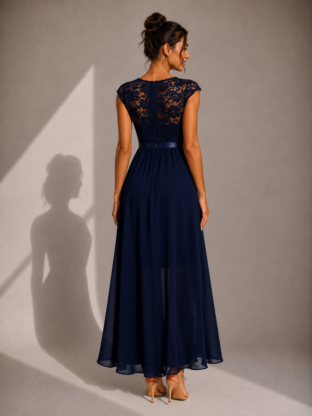 Justine | A-Line Chiffon Maxi Dress with Lace