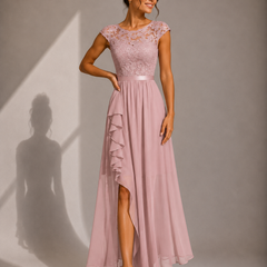 Justine | A-Line Chiffon Maxi Dress with Lace