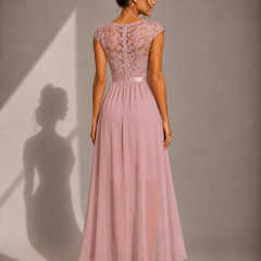 Justine | A-Line Chiffon Maxi Dress with Lace