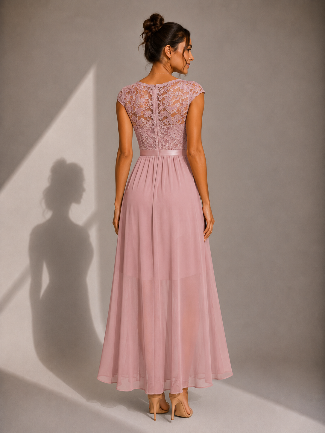 Justine | A-Line Chiffon Maxi Dress with Lace