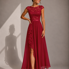 Justine | A-Line Chiffon Maxi Dress with Lace